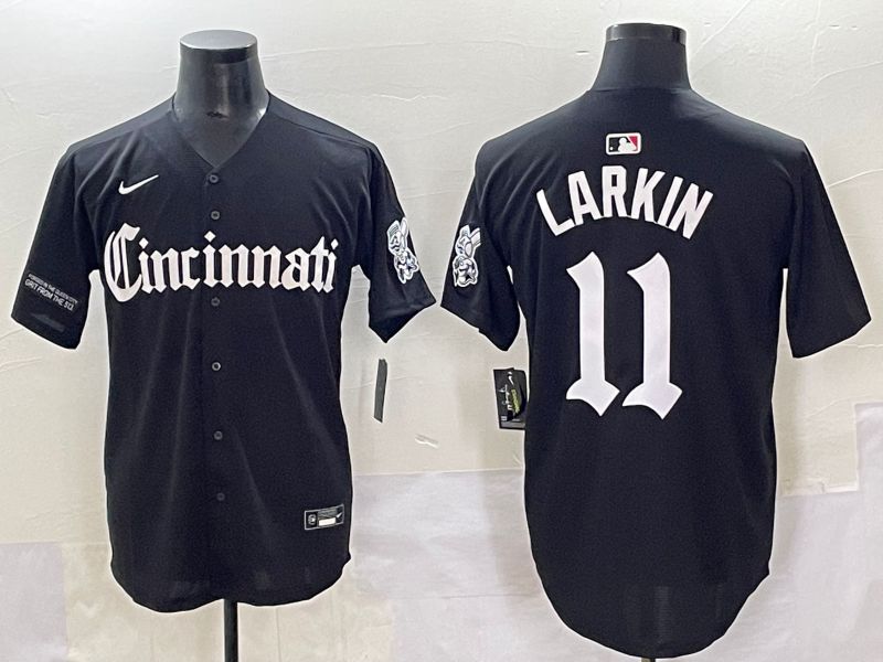 Men 2025 Cincinnati Reds #11 Larkin Black Five generations Joint Name Nike MLB Jersey style 2